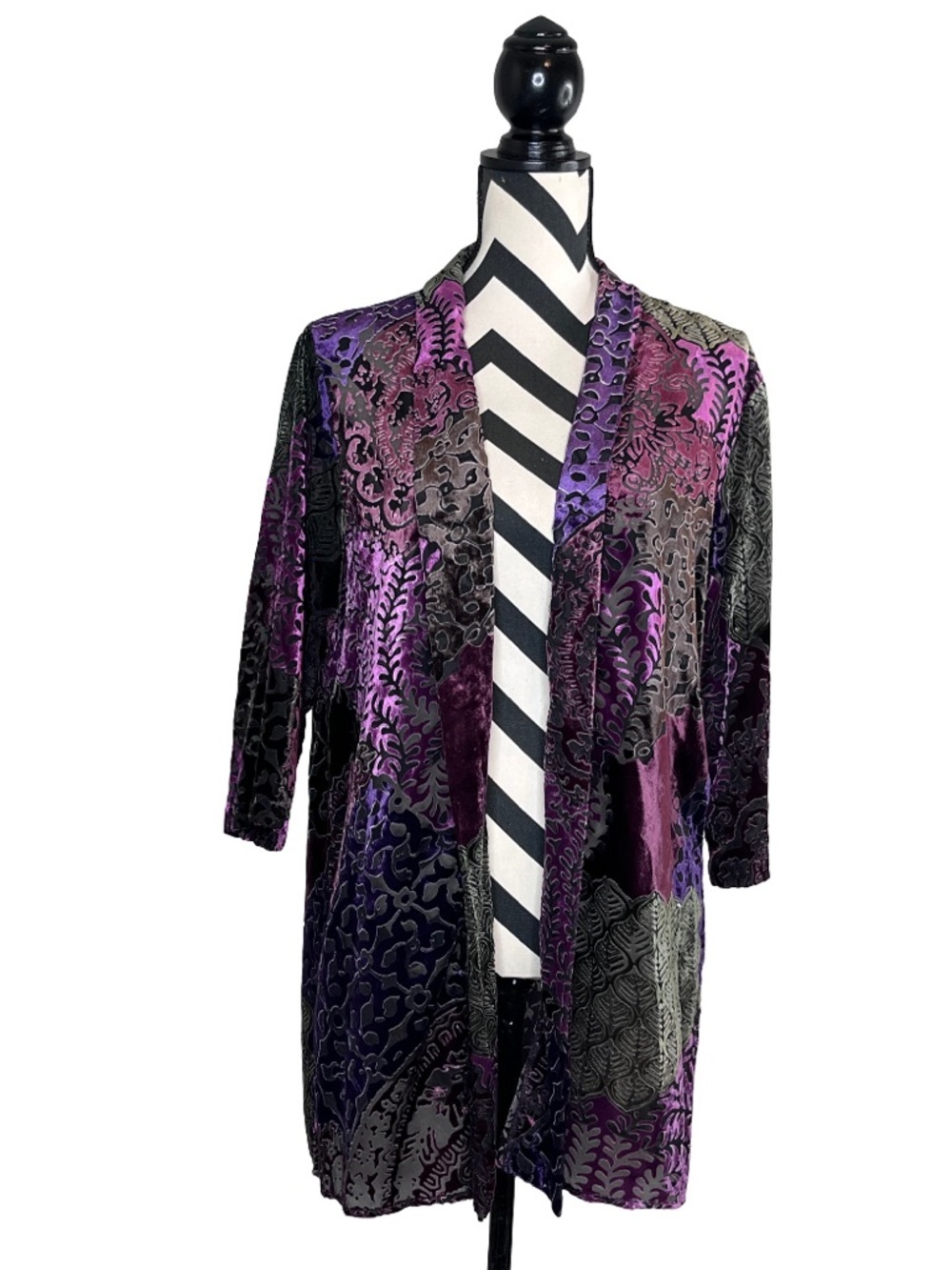 Renaissance Velvet Burnout Patchwork Witchy Whimsigoth Open Front Cardigan Sz S - Picture 3 of 8